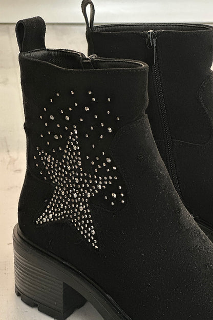 Boots noires à talon cranté étoile en strass — 2