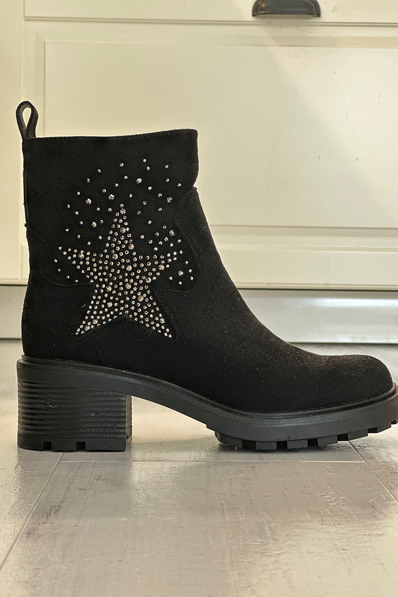 Boots noires à talon cranté étoile en strass — 6