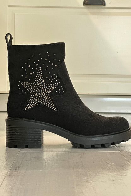 Boots noires à talon cranté étoile en strass — 6