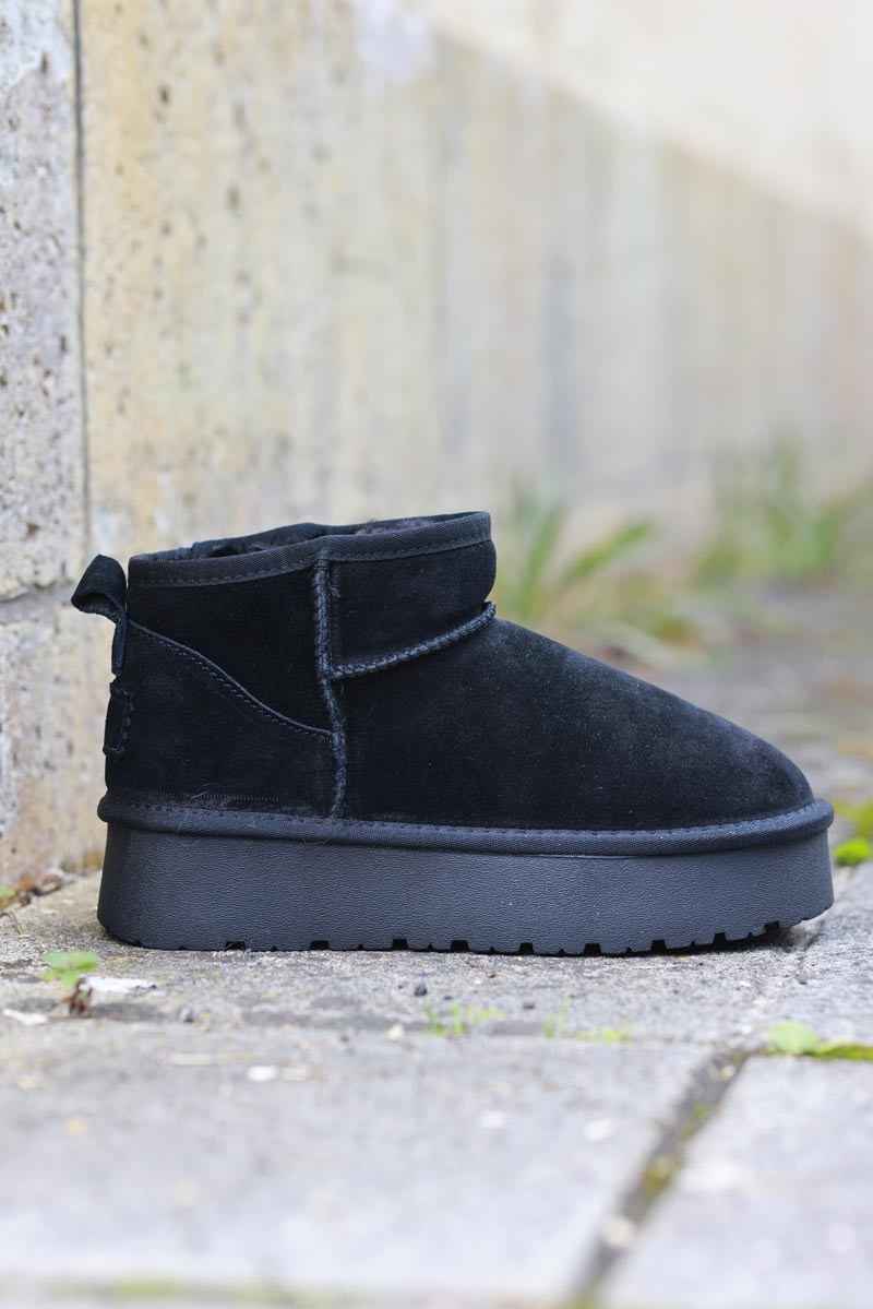 Bottes noires basses en cuir fourrées à plateforme — 5