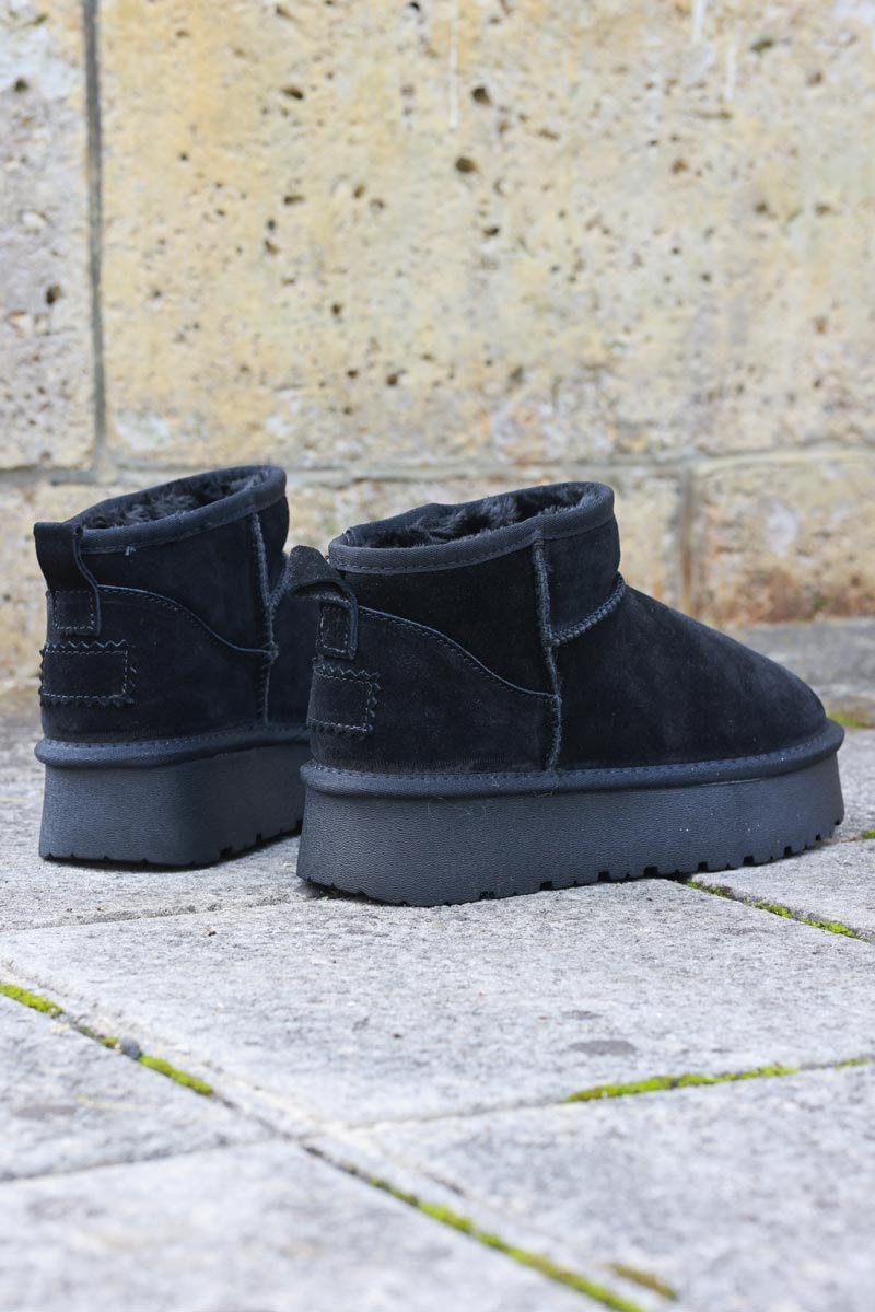 Bottes noires basses en cuir fourrées à plateforme — 6