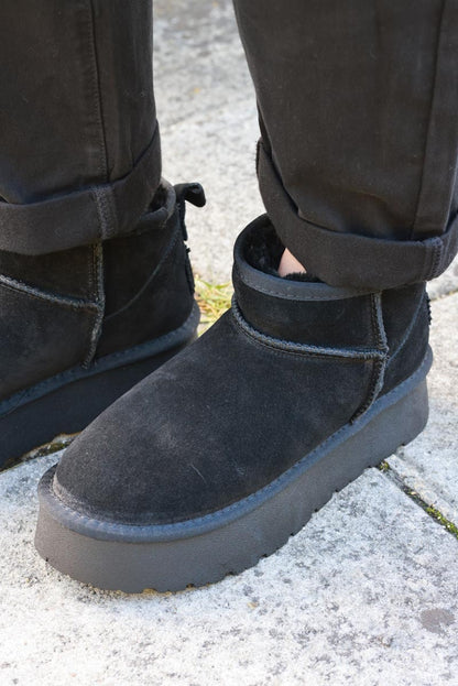 Bottes noires basses en cuir fourrées à plateforme — 8