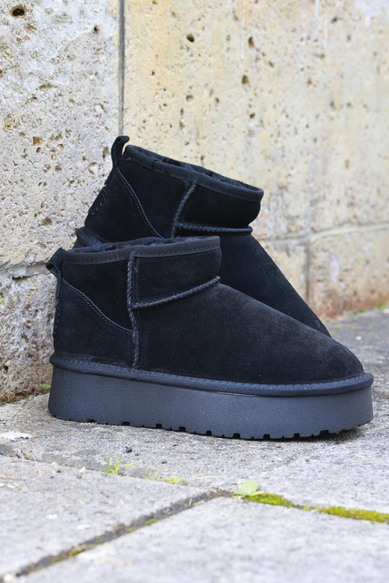 Bottes noires basses en cuir fourrées à plateforme — 3