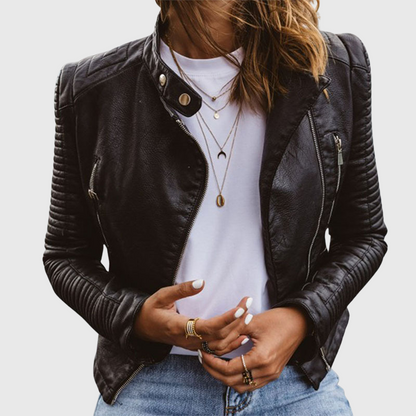 Janet | Veste Cuir Courte Motard Ajustée pour Femme