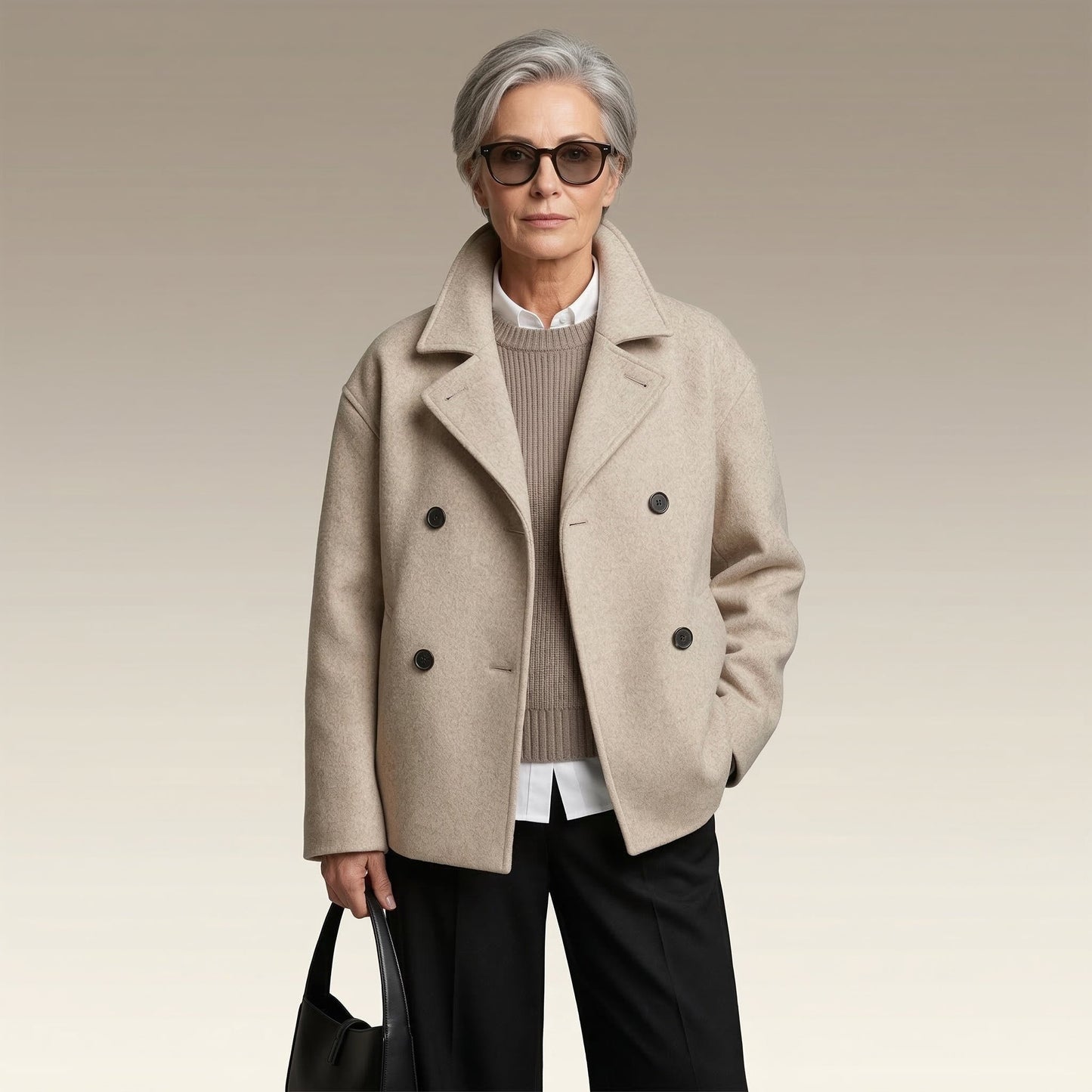 Rose | Manteau Caban Court à Boutonnage Croisé pour Femme