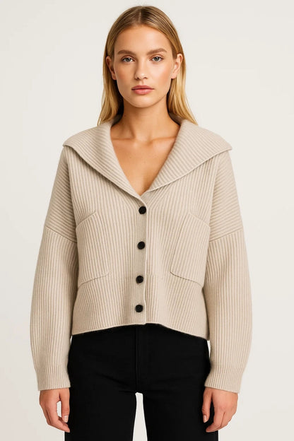 Élodie | Cardigan en Maille Côtelée à Col Châle pour Femme