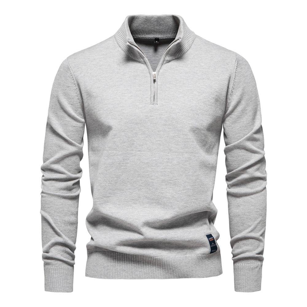 Pull pour hommes avec fermeture éclair courte et col montant à la mode — 9