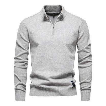 Pull pour hommes avec fermeture éclair courte et col montant à la mode — 9
