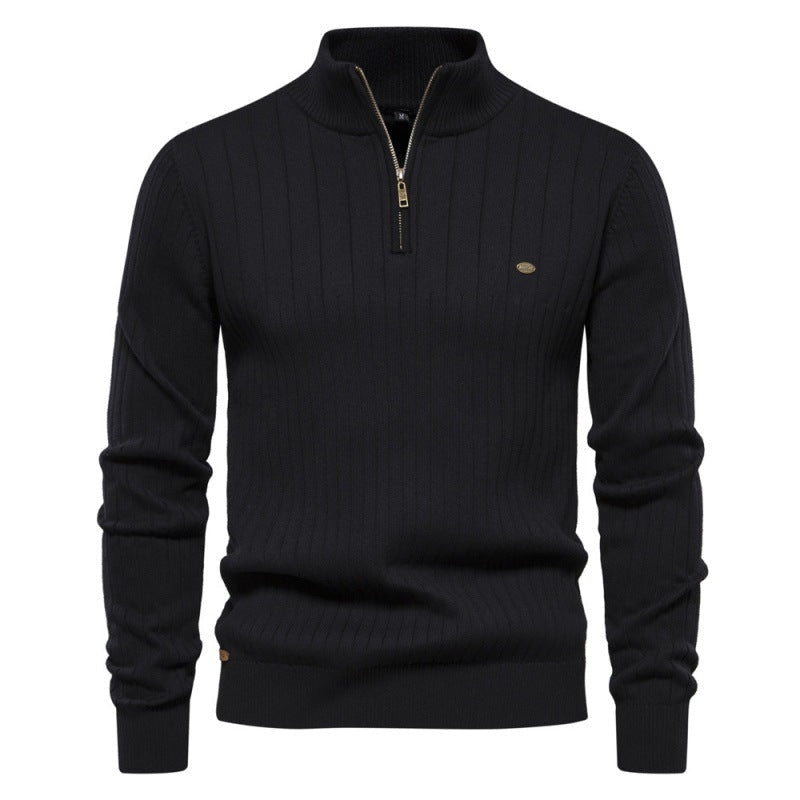Pull homme avec demi-zip et structure côtelée — 1