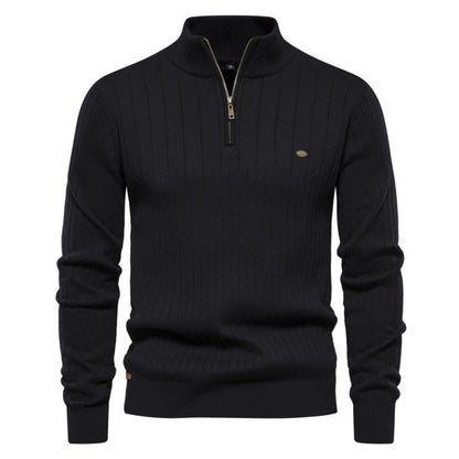 Pull homme avec demi-zip et structure côtelée — 1