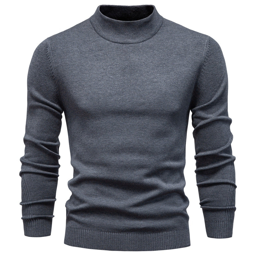 Pull à col roulé pour hommes en doux matériau tricoté avec une fine structure côtelée — 2