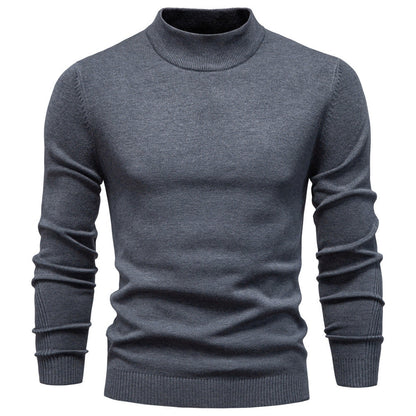 Pull à col roulé pour hommes en doux matériau tricoté avec une fine structure côtelée — 2