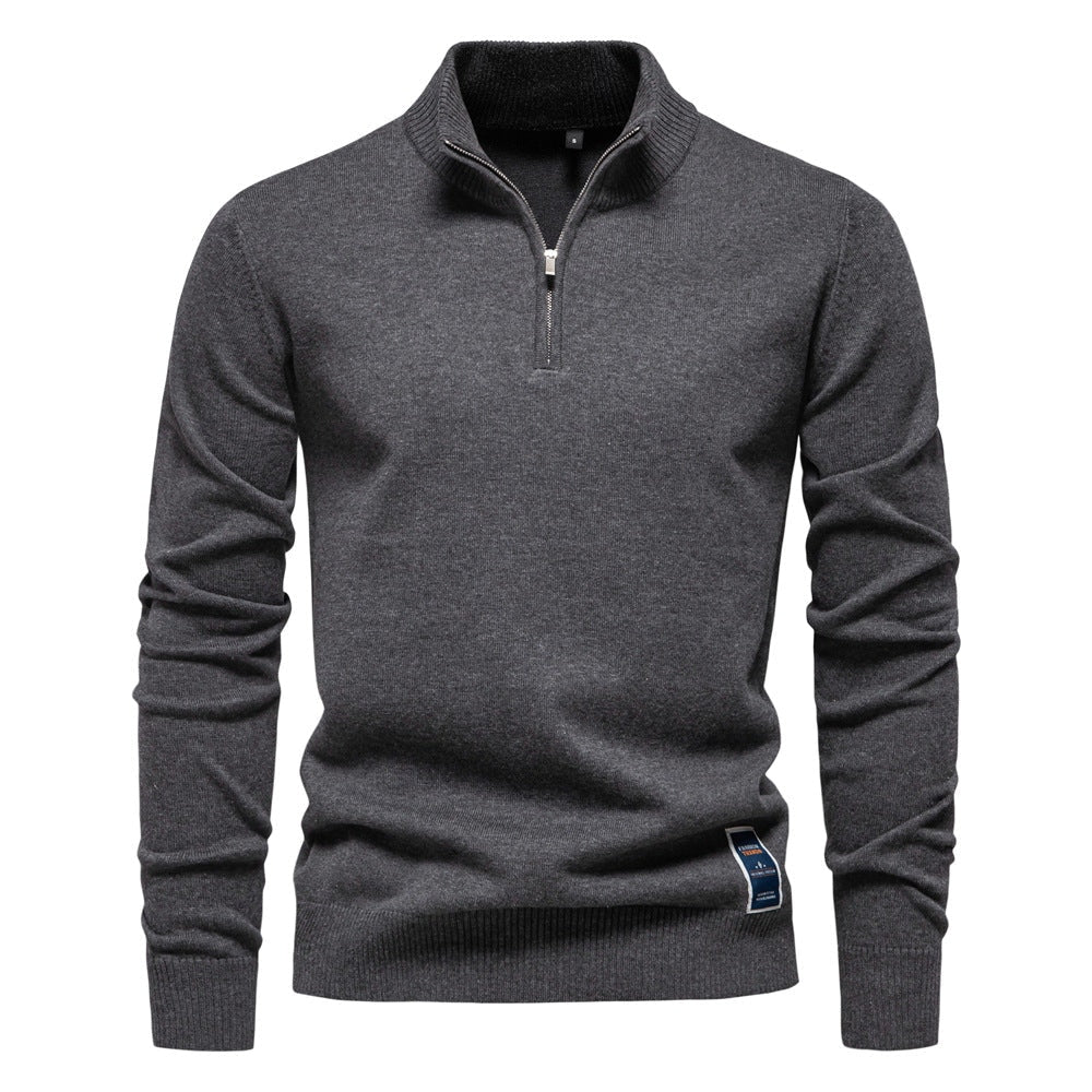 Pull pour hommes avec fermeture éclair courte et col montant à la mode — 2
