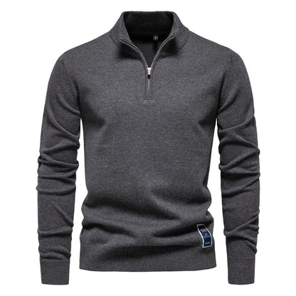 Pull pour hommes avec fermeture éclair courte et col montant à la mode — 2