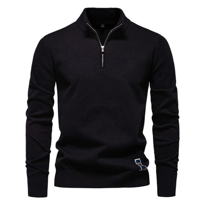 Pull pour hommes avec fermeture éclair courte et col montant à la mode — 10