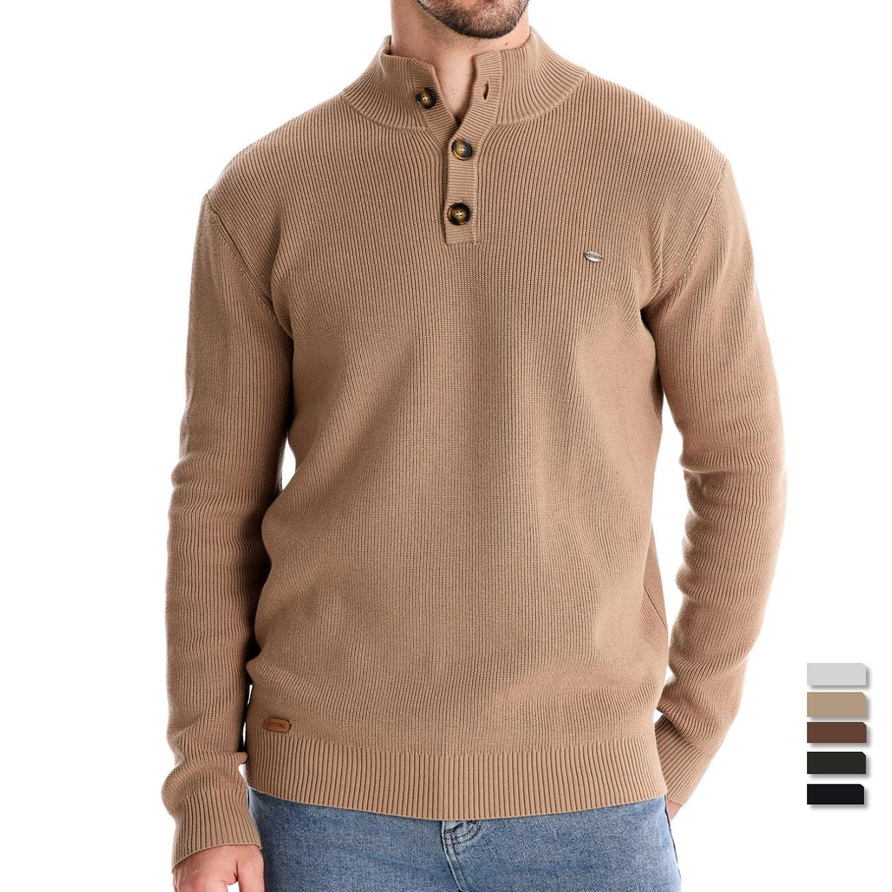 Pull pour hommes avec patte de boutonnage et motif structuré — 2