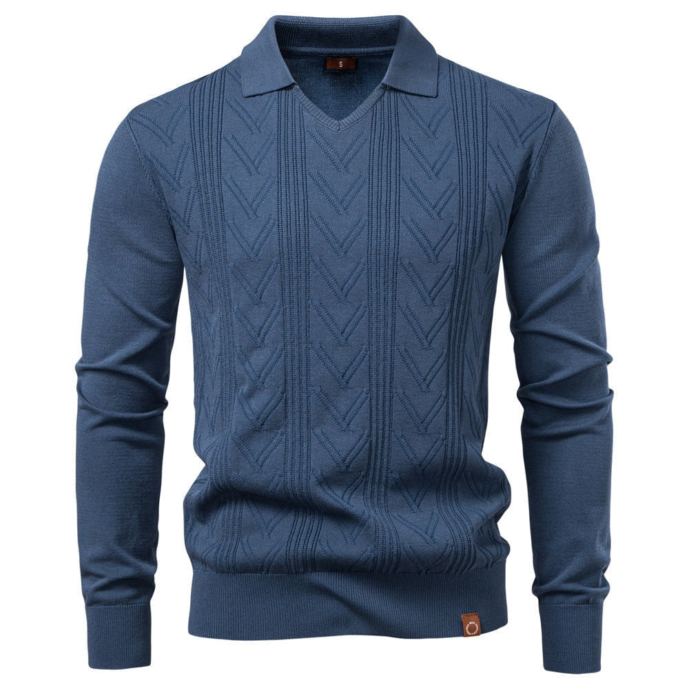 Pull pour hommes avec col en V et design structuré — 4