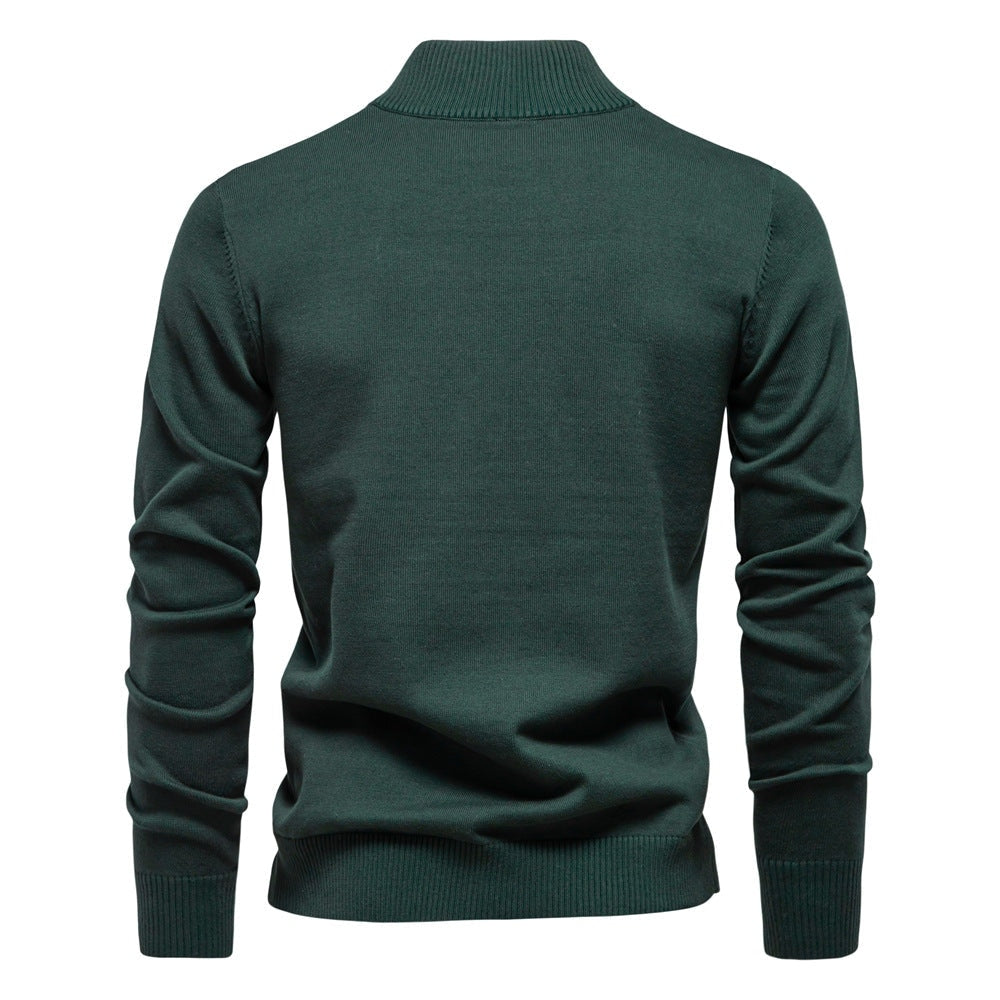 Pull pour hommes avec fermeture éclair courte et col montant à la mode — 4