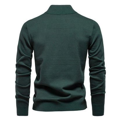 Pull pour hommes avec fermeture éclair courte et col montant à la mode — 4