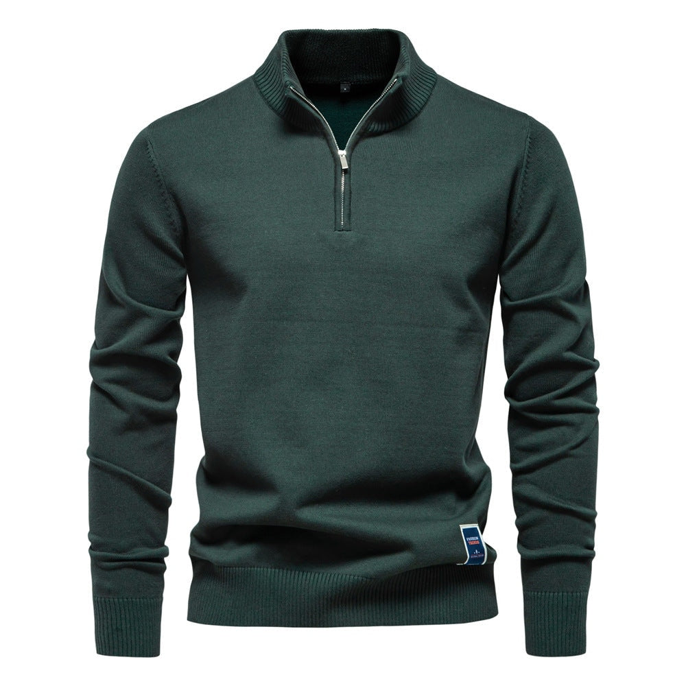 Pull pour hommes avec fermeture éclair courte et col montant à la mode — 6