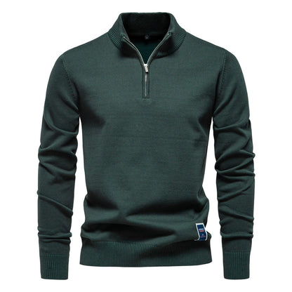 Pull pour hommes avec fermeture éclair courte et col montant à la mode — 6
