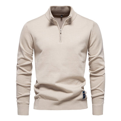 Pull pour hommes avec fermeture éclair courte et col montant à la mode — 7