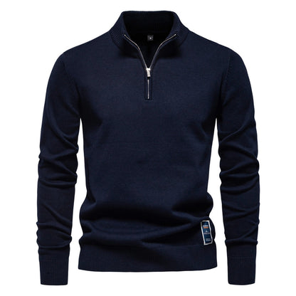Pull pour hommes avec fermeture éclair courte et col montant à la mode — 8