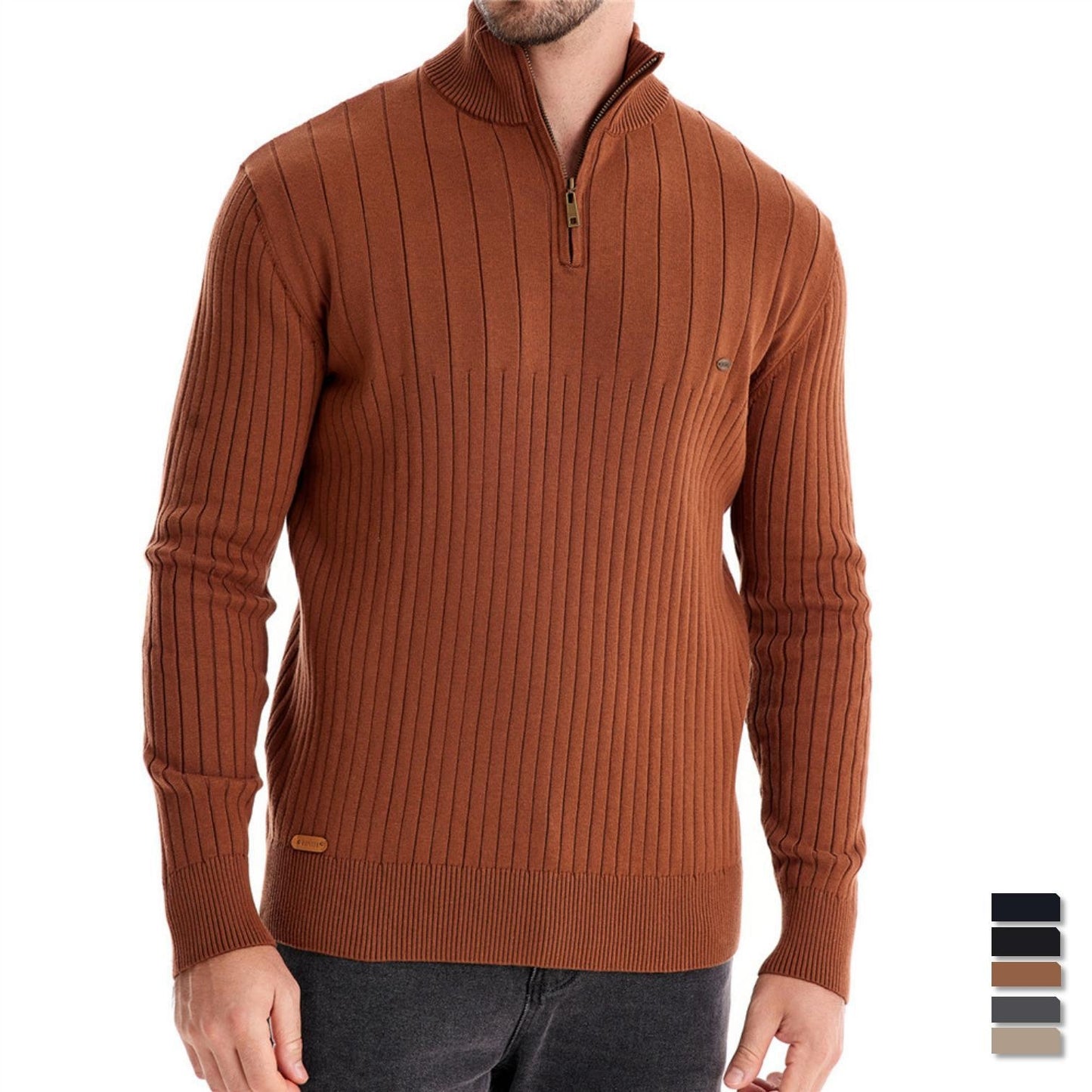 Pull homme avec demi-zip et structure côtelée — 3