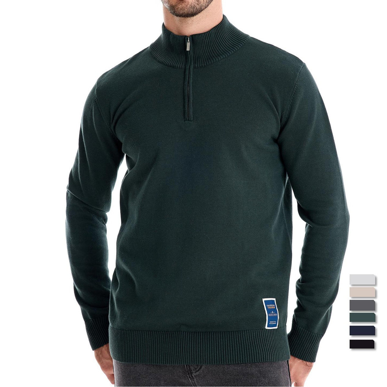 Pull pour hommes avec fermeture éclair courte et col montant à la mode — 3
