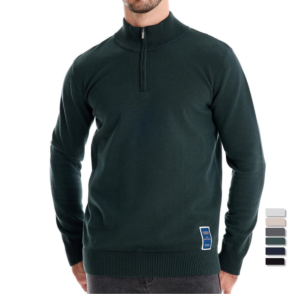 Pull pour hommes avec fermeture éclair courte et col montant à la mode — 3