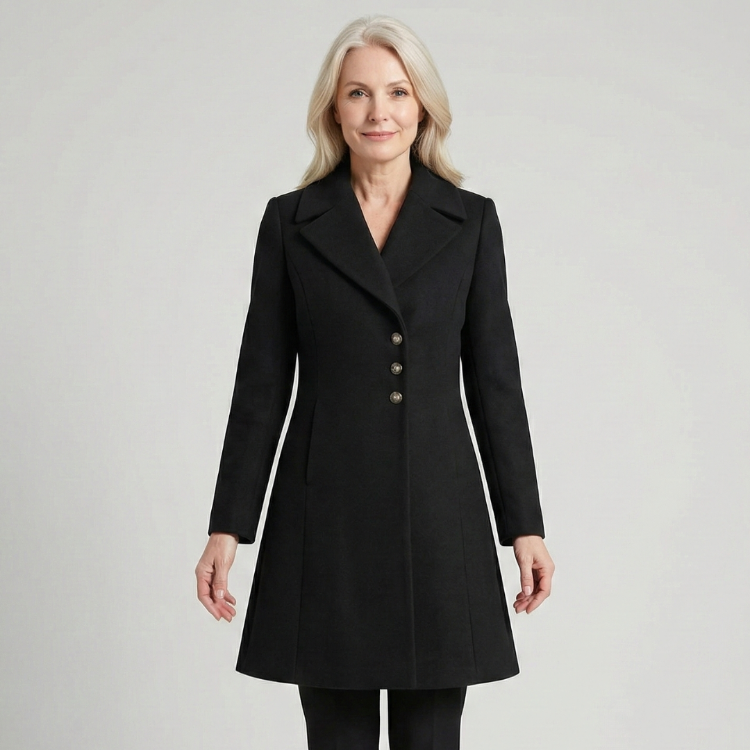 Eliza | Manteau Évasé à Revers et Boutons Dorés pour Femme