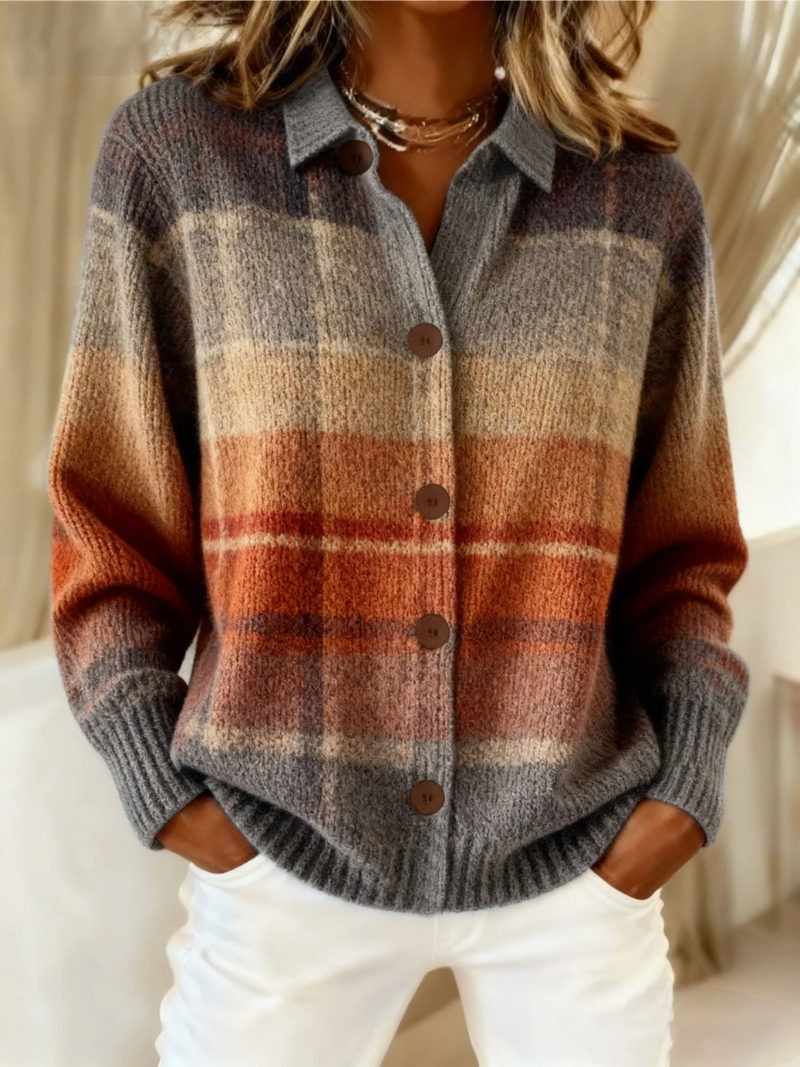 Margaux | Chemise en Maille Boutonnée à Manches Longues pour Femme - Ombré Rouille