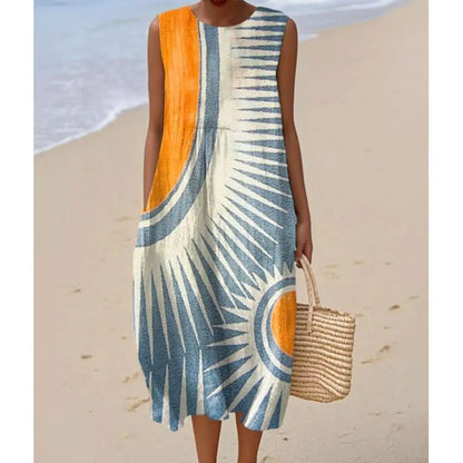 Éliane | Robe Trapèze Midi Sans Manches pour Femme