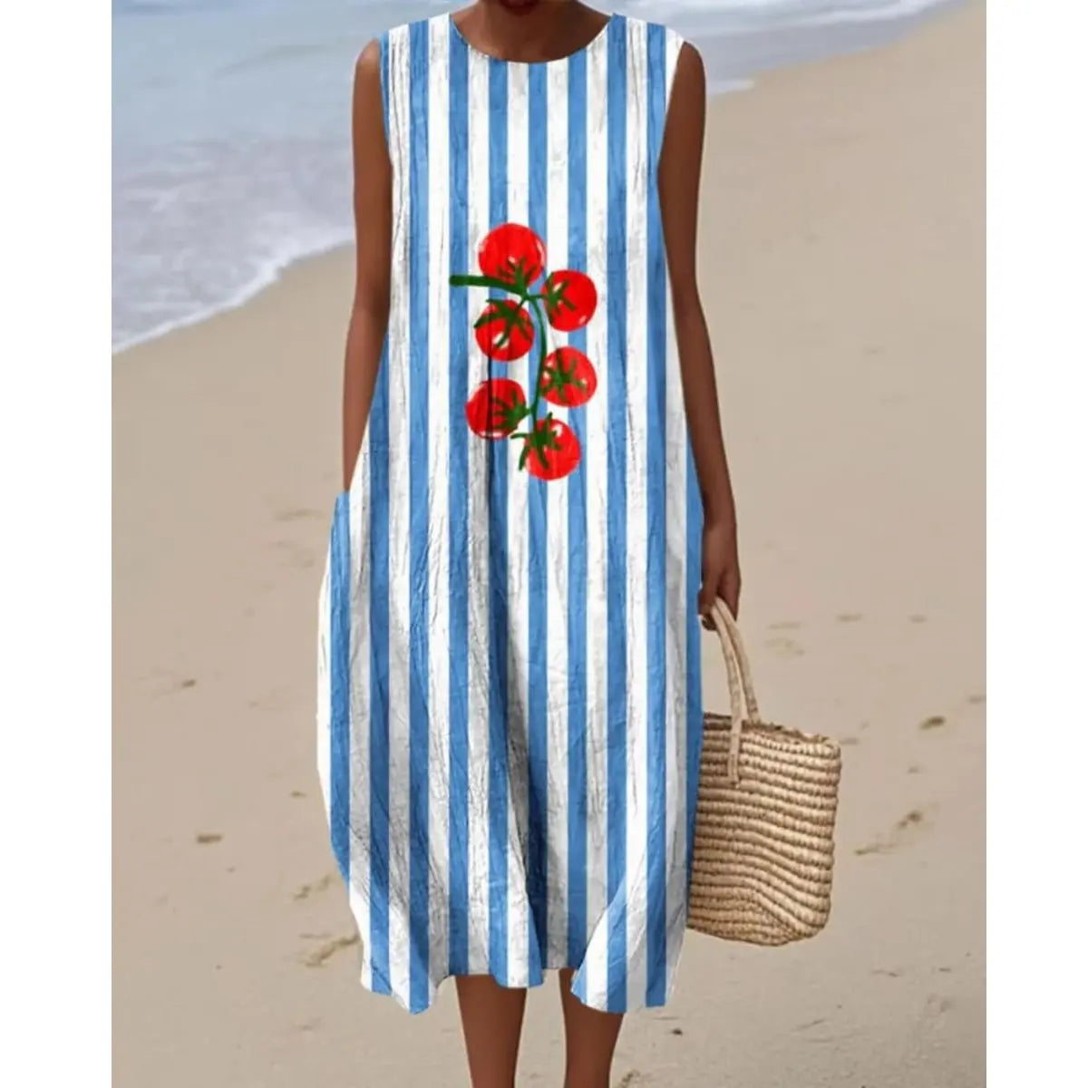 Éliane | Robe Trapèze Midi Sans Manches pour Femme