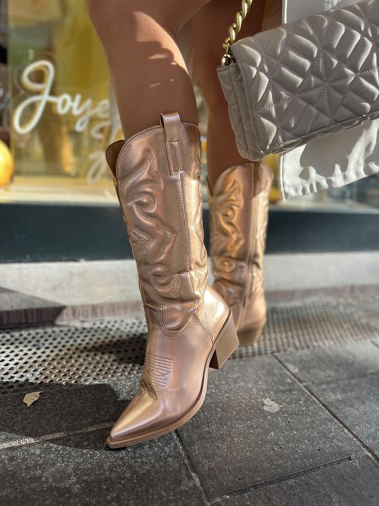 Bottes Cowboy Métalliques Élégantes Femme - Confort et Style - Bottes Noires Disponibles — 5