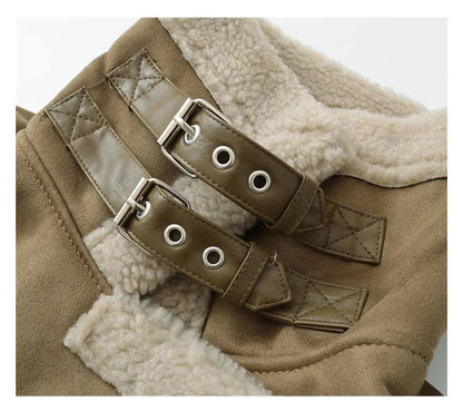 Casaco Quente de Couro Camurça Estilo Espanhol com Forro de Pele de Carneiro para Mulheres, Ideal para Uso em Motocicleta no Outono-Inverno — 4