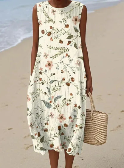 Éliane | Robe Trapèze Midi Sans Manches pour Femme