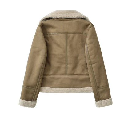 Casaco Quente de Couro Camurça Estilo Espanhol com Forro de Pele de Carneiro para Mulheres, Ideal para Uso em Motocicleta no Outono-Inverno — 2