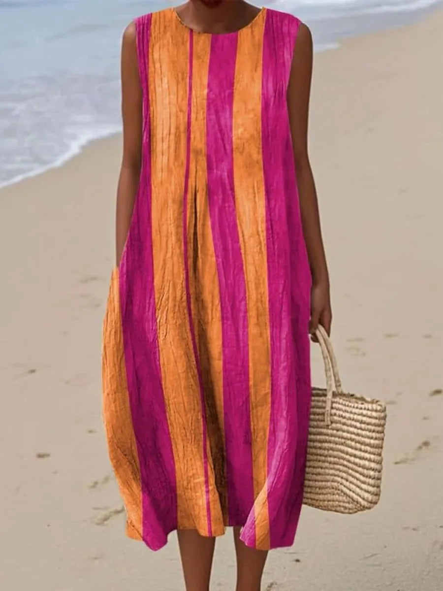 Éliane | Robe Trapèze Midi Sans Manches pour Femme
