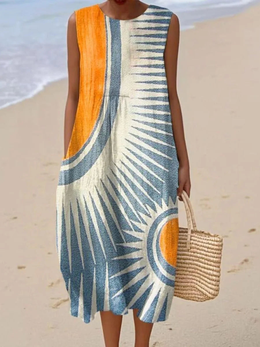 Éliane | Robe Trapèze Midi Sans Manches pour Femme