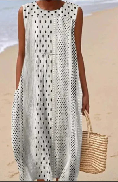 Éliane | Robe Trapèze Midi Sans Manches pour Femme