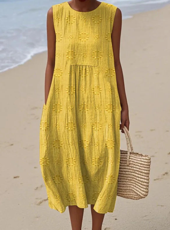 Éliane | Robe Trapèze Midi Sans Manches pour Femme