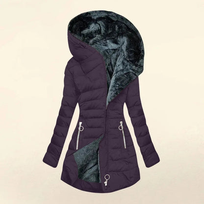 Zíper fino-encaixe parkas algodão-acolchoado jaqueta tendência inverno quente gola de pele parkas roupas femininas casacos de manga longa com capuz — 13