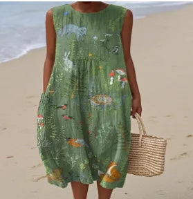 Éliane | Robe Trapèze Midi Sans Manches pour Femme