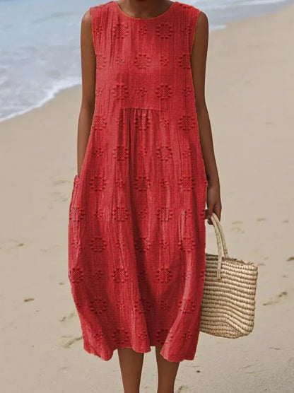 Éliane | Robe Trapèze Midi Sans Manches pour Femme