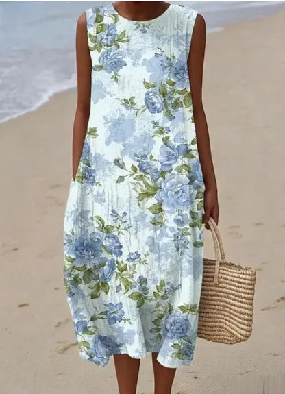 Éliane | Robe Trapèze Midi Sans Manches pour Femme
