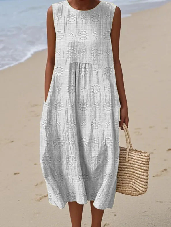Éliane | Robe Trapèze Midi Sans Manches pour Femme