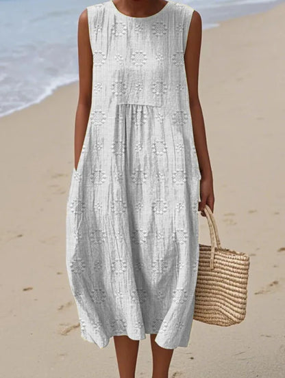 Éliane | Robe Trapèze Midi Sans Manches pour Femme