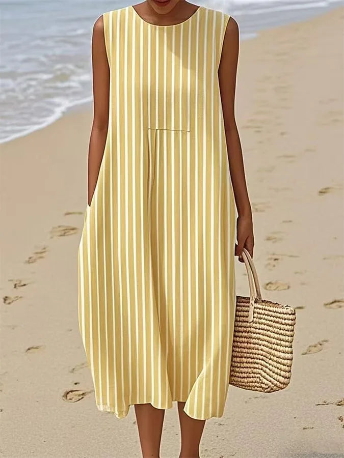 Éliane | Robe Trapèze Midi Sans Manches pour Femme