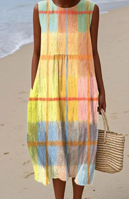 Éliane | Robe Trapèze Midi Sans Manches pour Femme